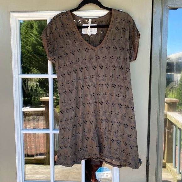 Johnny Was Vintage Olive Green Eyelet Short Dress Size Small - Picture 1 of 8